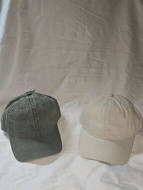 Time and Tru Women's Cotton Baseball Hat Cap Beige, Green Lot of 2 OSFM New